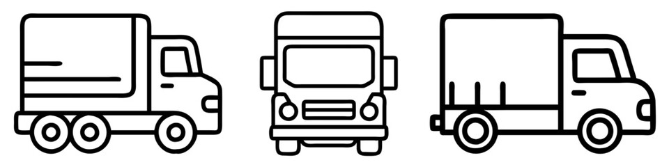 semi truck icon, vehicle line art, vehicle vector - simple black line art icon of semi truck perfect for logos, and vehicle-themed designs.