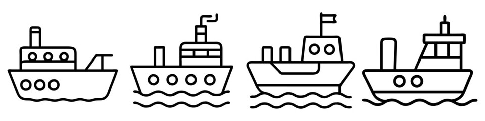 tugboat icon, vehicle line art, vehicle vector - simple black line art icon of tugboat perfect for logos, and vehicle-themed designs.