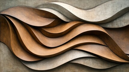 Abstract wood and stone wave pattern wall art.
