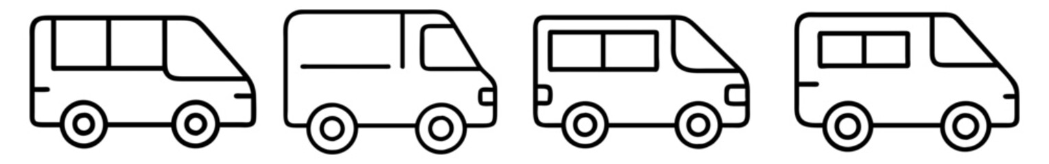 van icon, vehicle line art, vehicle vector - simple black line art icon of van perfect for logos, and vehicle-themed designs.