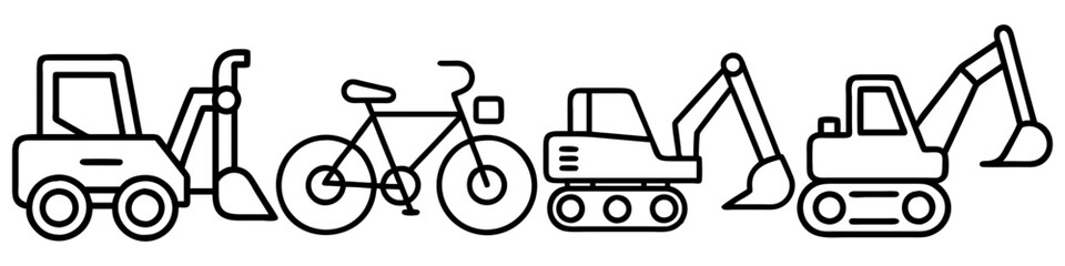 backhoe icon, vehicle line art, vehicle vector - simple black line art icon of backhoe perfect for logos, and vehicle-themed designs.