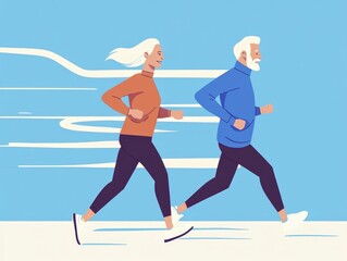 Obraz premium Active lifestyle for seniors: elderly couple running together for fitness and health