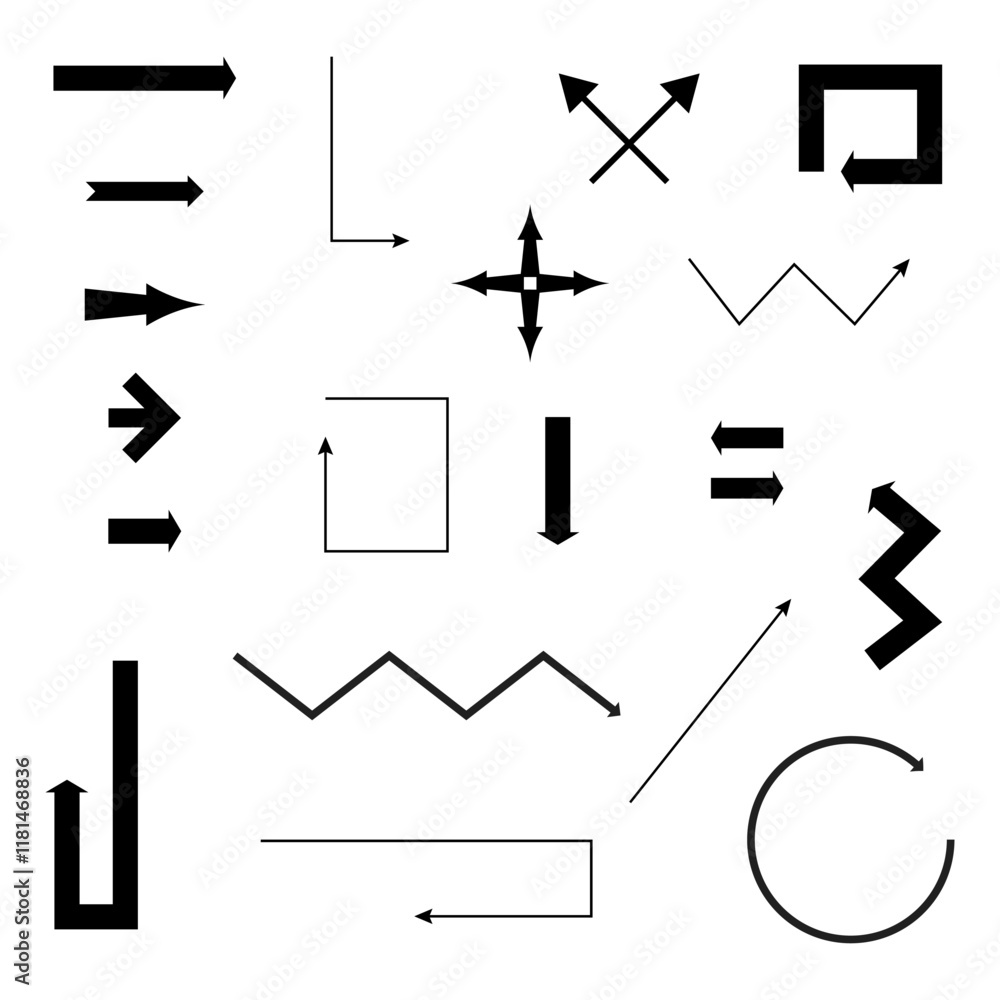 Aufkleber arrow direction design. path vector shapes. geometric black symbols. minimal arrow elements.