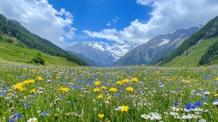 Fototapeta premium Stunning Alpine Meadow with Colorful Flowers