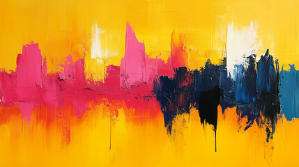 Obraz premium Vibrant abstract painting with bold colors and dynamic brushstrokes creating a lively composition