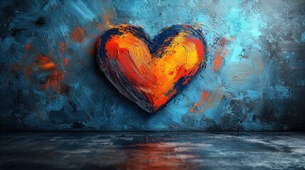 Passionate Heart: An Abstract Oil Painting on a Textured Wall