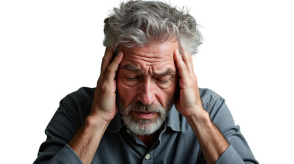 Man Holding His Head In Stress And Anxiety Concept (Isolated on a Transparent Background (PNG).