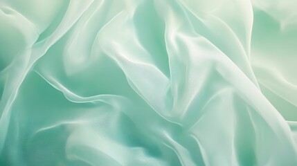 Fototapeta premium Light green fabric, softly draped, textured surface.