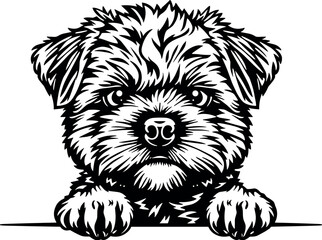 Dog Puppy Pet Animal Cute Canine Peeking Bichon Frise Silhouette T-Shirt Design