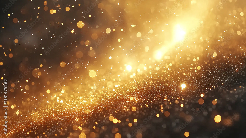 Poster golden glowing particles creating a magical and atmospheric festive background effect