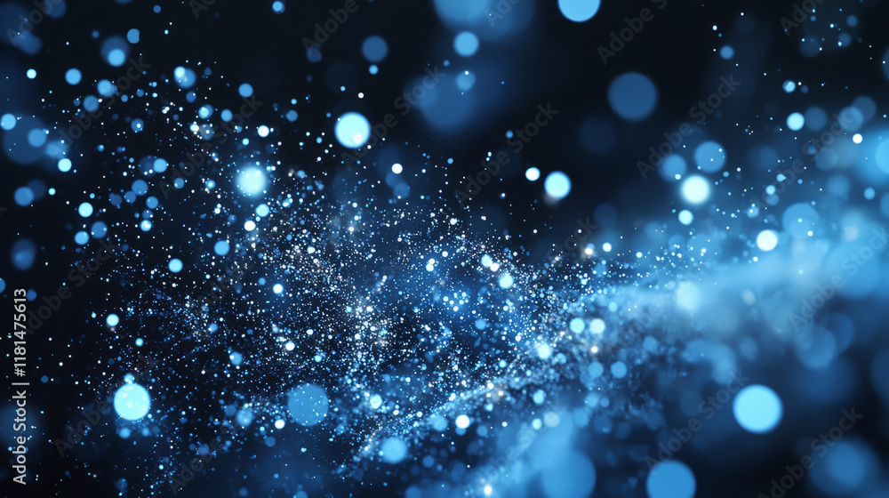 Poster abstract glowing blue particle field on a mysterious dark background