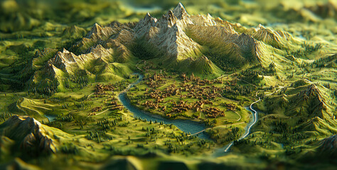 Aerial View of a Medieval Town Nestled in a Mountain Valley