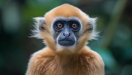 Fototapeta premium A close-up portrait of a monkey face, showcases the intricate details of its eyes, skin and fur textures