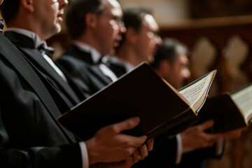 A choir performing choral renditions of popular songs at music party, Generative Ai