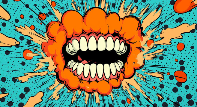 Vector flat comic pop art explosion with speech bubble on a blue background. Retro cartoon explosion, vector illustration. Comic book cartoon explosion, vector illustration. Illustration in the style 