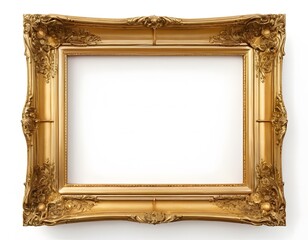 Empty gold ornate texture design picture photo frame isolated on pure white  background