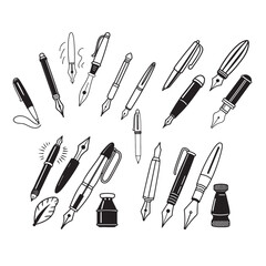 Pen symbol collection. Pen logo. Pen icon. Drawing pen icon. Writing ink mark symbol. Vector illustration