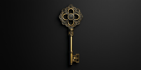 Intricately Designed Subatomic Key with Periodic Table Engravings on Black Background