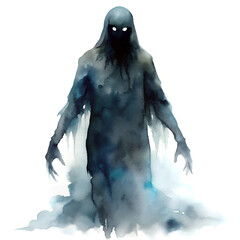 Mysterious Shadowy Figure in Watercolor Art Illustration of a Dark Ghostly Presence