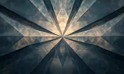 Dark, textured, geometric pattern; radiating lines converge.