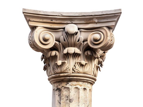 antique greek style column isolated transparent or white background, png pillar cutout