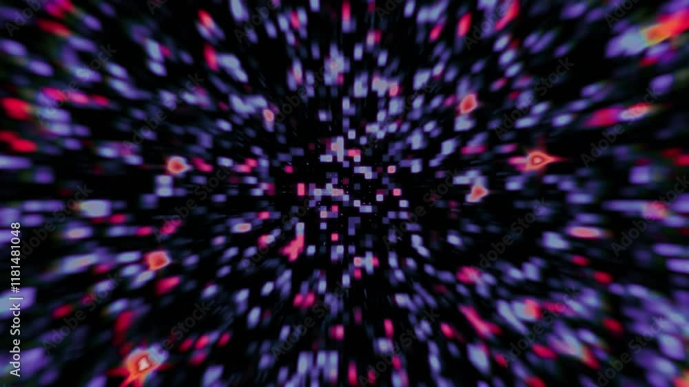 Poster Digital box in blue and red motion with blur edge background. PC 2D rendering