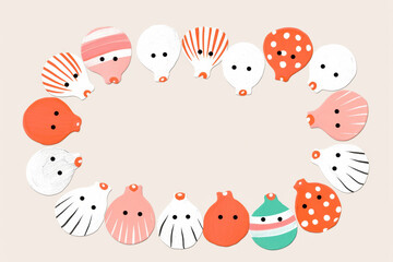 Fototapeta premium Colorful scallop shells arranged in circular pattern create playful display