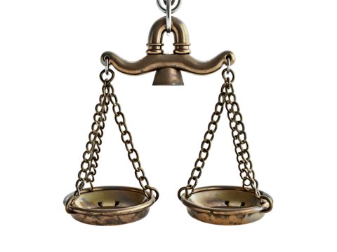 law scales isolated on transparent or white background, png justice cutout