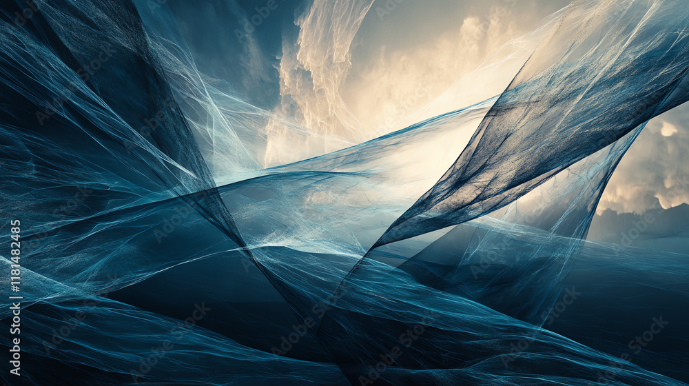 Poster abstract composition of flowing lines and textures, creating a dynamic and ethereal atmosphere, perf