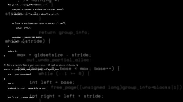 Programming code running on computer screen. Cyber security. Hacking