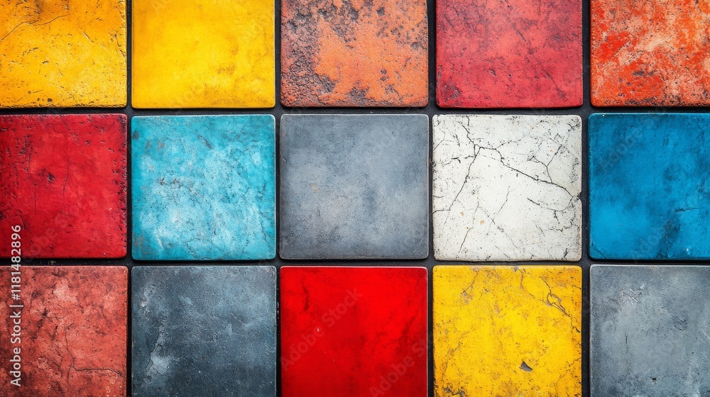 Poster colorful tiles arranged in a grid pattern displaying various textures and hues