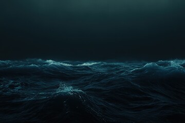 Fototapeta premium A large wave is breaking dramatically in the ocean at night