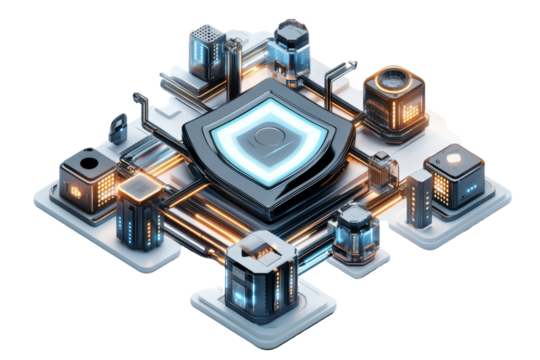 Cybersecurity System: Isometric 3D Rendering of a Futuristic Dig - Powered by Adobe