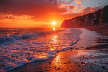 Sunset Reflection on Ocean Waves Coastal Beach Nature Photography Scenic View