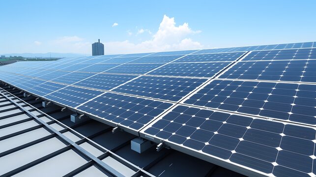 Typical rooftop photovoltaic panel setup on a metal roof with aluminum mounts.