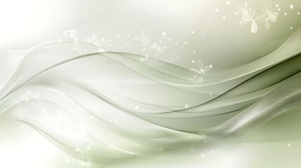 Abstract Green Waves With Floral Designs