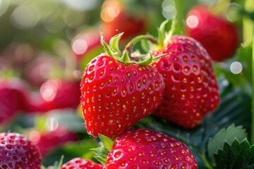 Harvesting Fresh Strawberries in the Field Nature Photography Vibrant Greenery