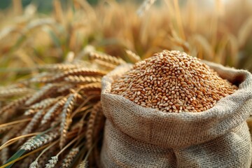 Harvesting Wheat Grains Field Agriculture Natural Environment Close-Up View