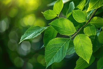 Vibrant Green Leaves in Nature Close-Up Photography Sunlit Forest Fresh Growth