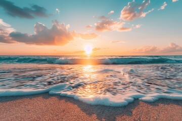 Sunset Waves Crashing on Serene Beach Coastal Location Nature Photography