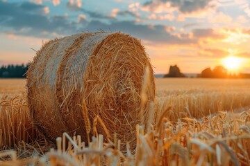 Sunset Over Wheat Field Rural Landscape Nature Photography Golden Hour View