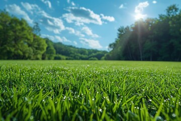 Morning Dew on Lush Grass Field Scenic Nature Landscape Outdoor Serenity