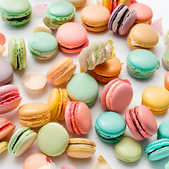 Obraz premium Sweet Delights - Colorful Macarons on White Plate in Pastel Kitchen Ambiance