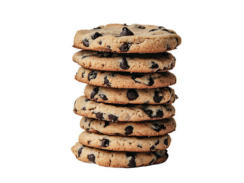 pile of chocolate chip cookies isolated on transparent or white background, png cookies cutout