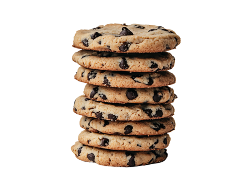 pile of chocolate chip cookies isolated on transparent or white background, png cookies cutout
