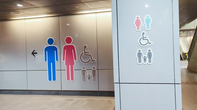 Motion of man and woman washroom logo on a wall