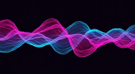 Abstract Waveform: Flowing, vibrant pink and blue waveforms dance across a dark background, creating an ethereal and dynamic visual.  The image evokes a sense of energy, movement, and fluidity. 