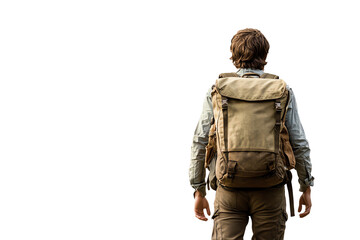 Obraz premium A traveler with a backpack, silhouetted against a plain background, ready for adventure and exploration in the great outdoors.