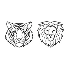 Set of animal heads line art illustrations