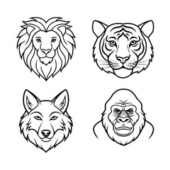 Set of animal heads line art illustrations